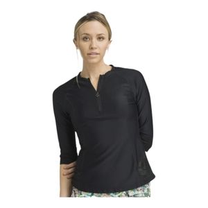 PrAna Brigitte Sun Half Zip Top In Black Crochet Size XS